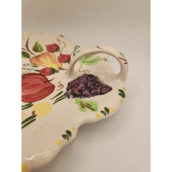Blue Ridge Handpainted Southern Potteries 10" Leaf Shaped‎ Handled Plate Fruit - Picture 6 of 8